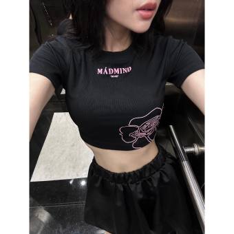 Áo croptop tay ngắn cổ tròn PINKSTORE29 kiểu in hình Hoa Hồng A5826