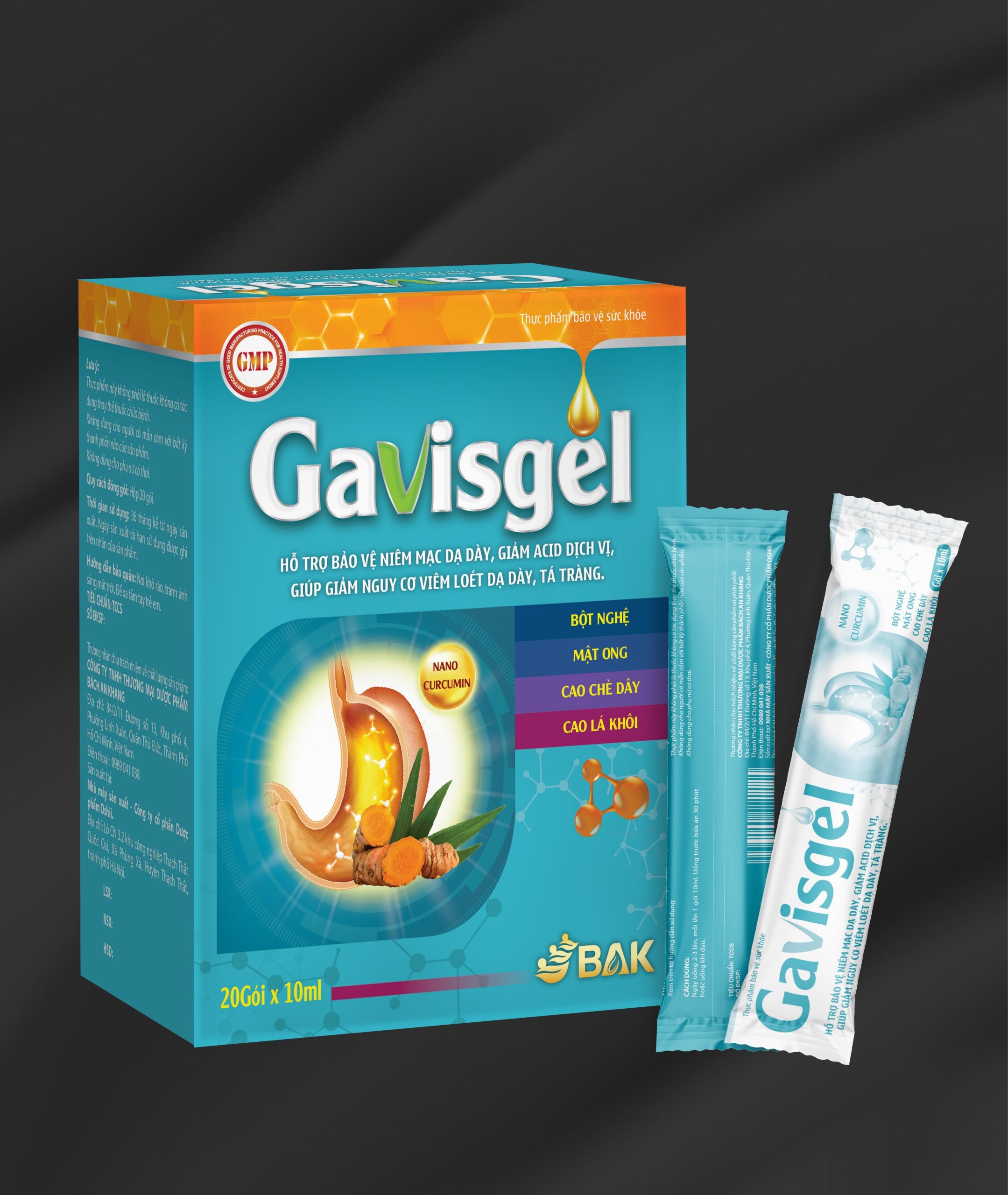 Gel Gavisgel gói 10ml hỗ trợ giảm đau dạ dày, Hộp 20 gói