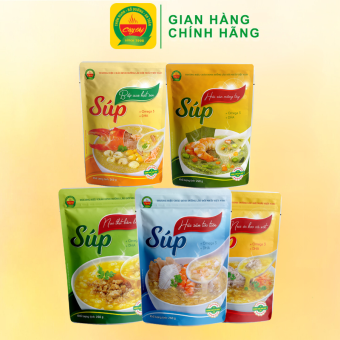 Combo 5 Gói Súp Dinh Dưỡng Cây Thị: Nui Thịt Bằm Bí Đỏ, Nui Óc Heo Cà Rốt, Hải Sản Tóc Tiên, Hải Sản Măng Tây, Bắp Cua Hạt Sen