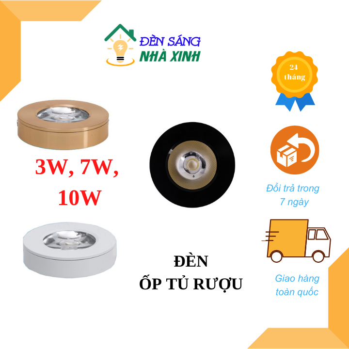 Đèn LED ốp tủ rượu 3W ánh sáng chiếu điểm tập trung, nhỏ gọn, lắp đặt tủ trang trí, tủ quần áo, tủ trưng bày, bảo hành 24 tháng