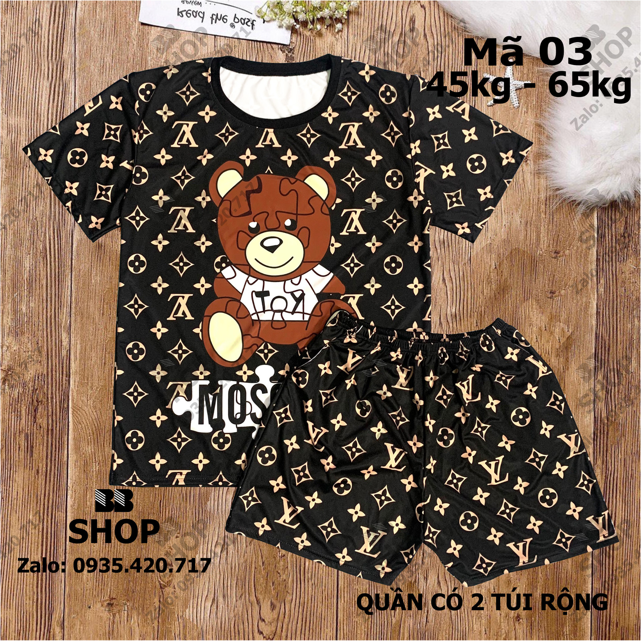 Đồ bộ đùi 3d thun lạnh freesize dưới 65kg quần có 2 túi rộng.
