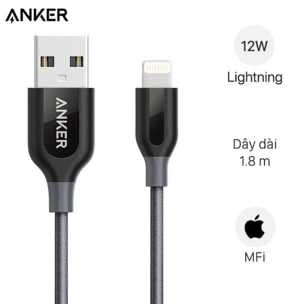 Dây cáp sạc usb to lightning cho iphone anker powerline+ ii 1.8m - a8122 - hàng chính hãng anker vn - bảo hành 1 năm