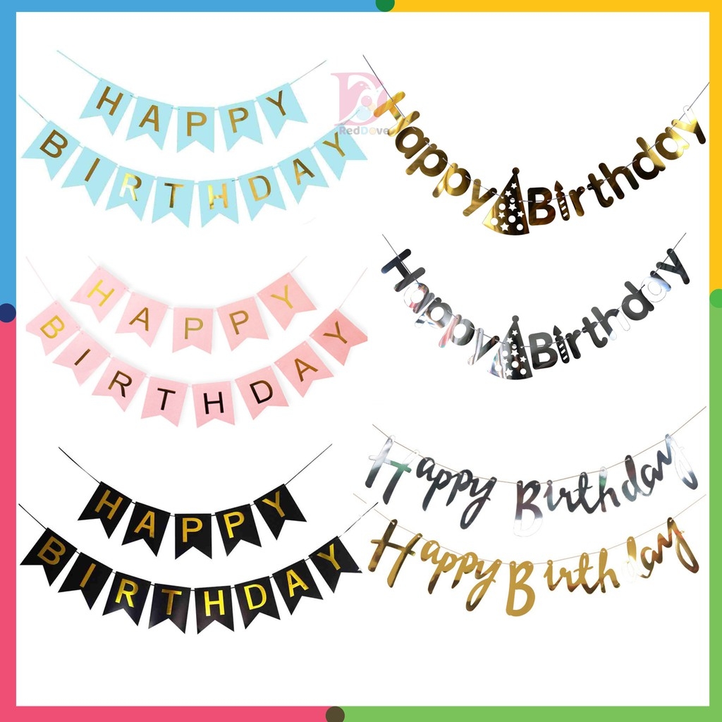 Dây treo trang trí Happy Birthday cờ giấy ép kim