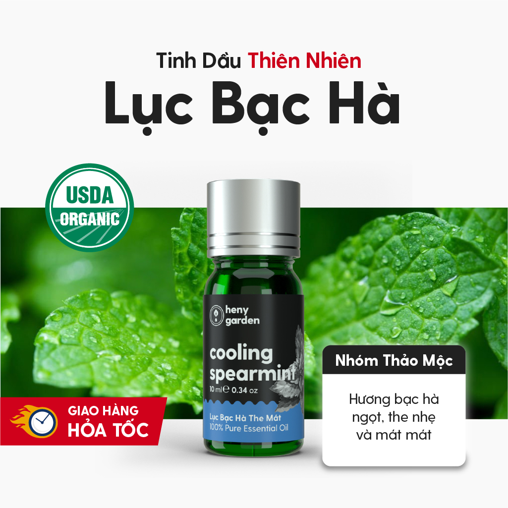 Tinh Dầu Thơm Phòng Lục Bạc Hà Organic Thiên Nhiên Nguyên Chất Đậm Đặc HENY GARDEN Xông Thơm Phòng, Làm Nến Thơm Thư Giãn Giúp Dễ Ngủ 10mL