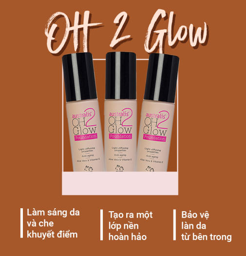 Kem Nền Mịn Nhẹ Che Phủ Cao Australis Oh 2 Glow Light Diffusing Foundation 28ml-Hàng Úc Chính Hãng