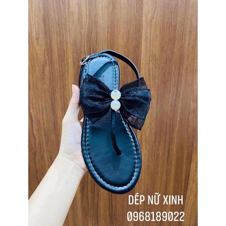 Dép nữ thời trang - sandal nơ đính ngọc siêu hót, đi êm chân, siêu mềm