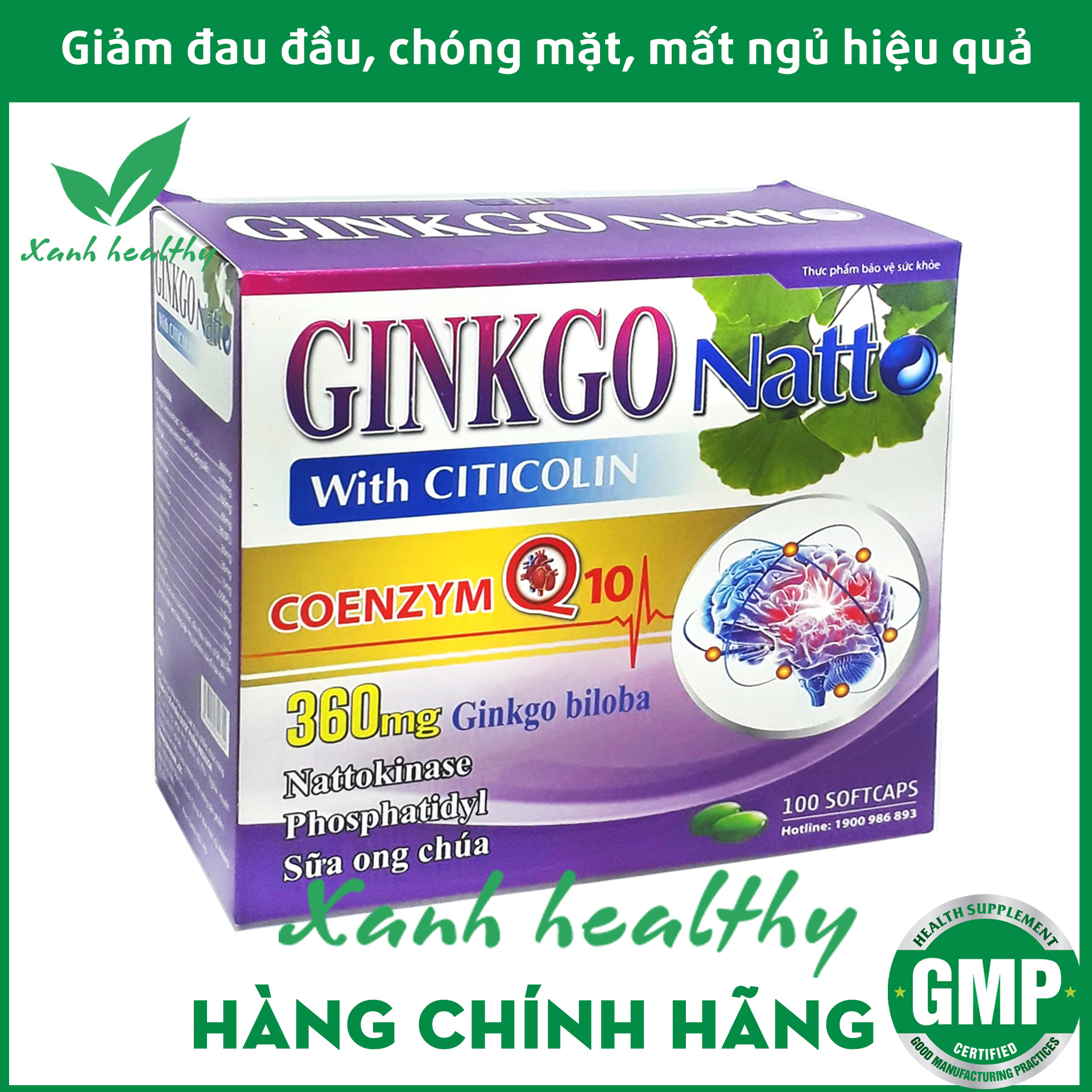 Viên uống bổ não Ginkgo Natto Citicolin - Hộp 100v