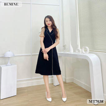 Đầm công sở cổ giả vest tay phồng BEMINE MT7038