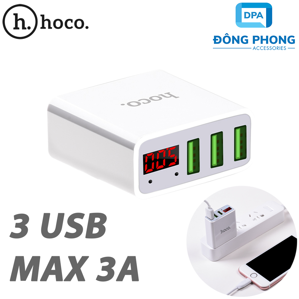 Củ sạc đa năng 3 cổng usb hoco c15 chính hãng