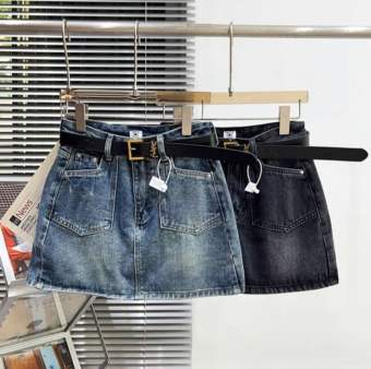 Chân váy jean ngắn chữ A - chân váy jean ngắn lưng cao 2 túi chữ A hàng QC