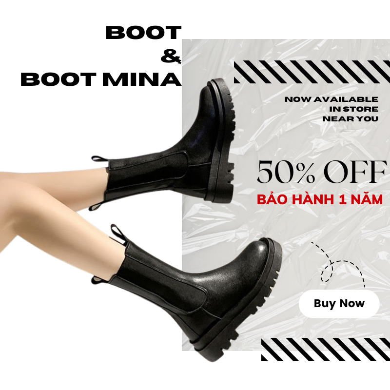 Giày boot nữ cổ cao đế dày 5 phân tôn dáng bốt martin trơn da mềm ôm chân cao cấp boot nữ mina