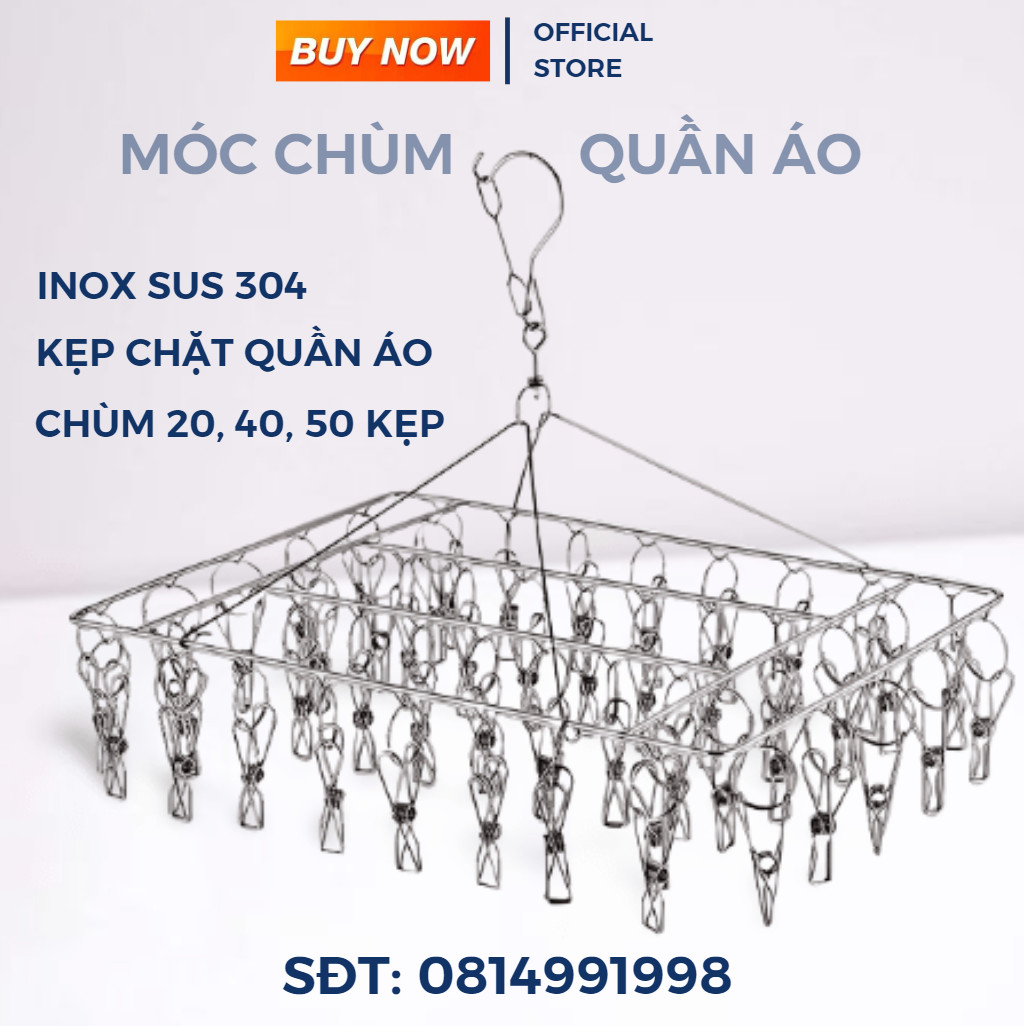 Móc chùm inox 304 cao cấp bền đẹp, mắc phơi quần áo
