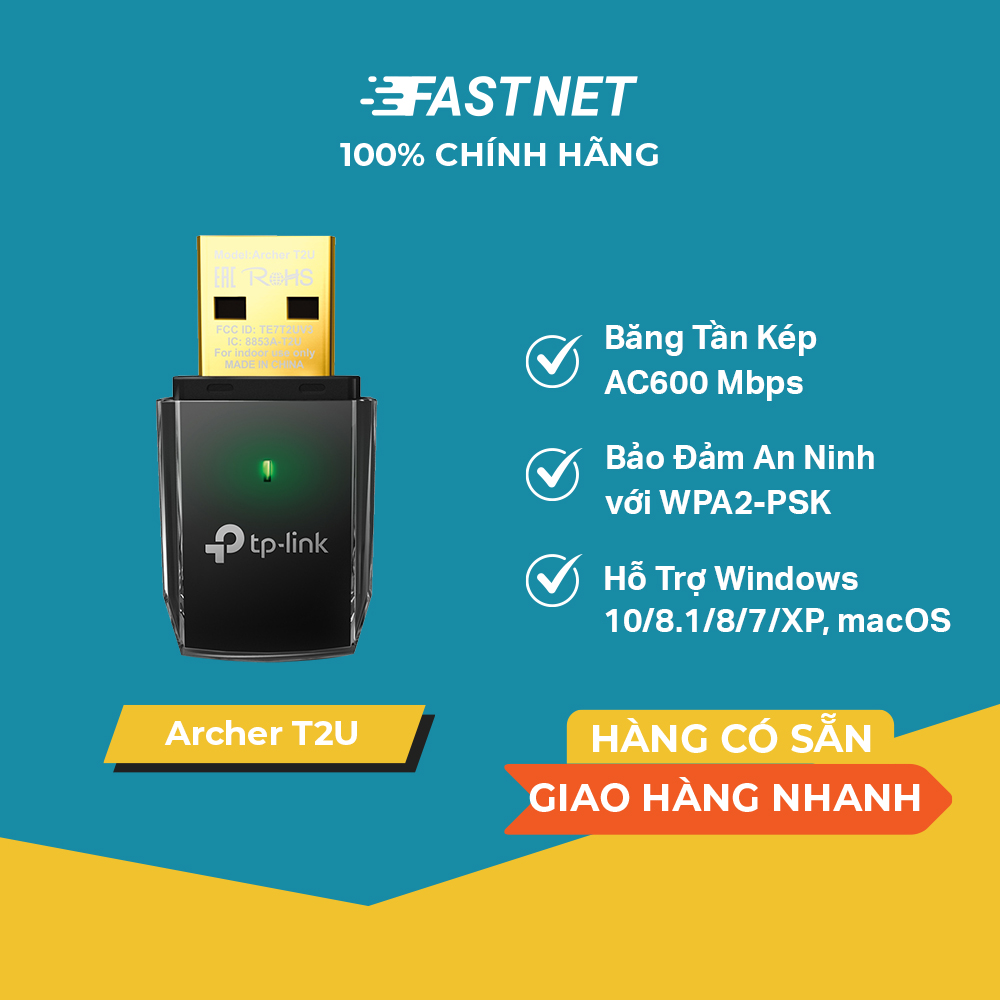 Bộ Chuyển Đổi USB Wifi TP-Link Archer T2U Băng Tần Kép AC600 - Hãng phân phối chính thức
