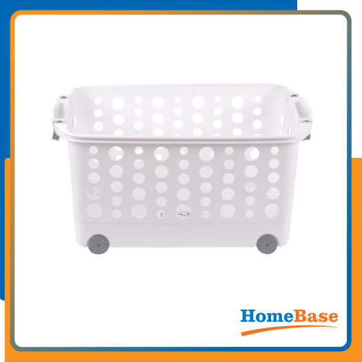HomeBase PLIM Giỏ đựng quần áo dơ bằng nhựa có bánh xe Thái Lan W61xD43.5xH29.5 Cm trắng