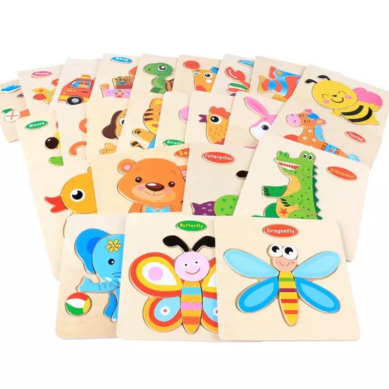 Bộ 10 Đồ Chơi Gỗ Tranh Ghép Hình 3D Chủ Đề Động Vật Và Phương Tiện Giao Thông,Đồ Chơi Giáo Dục Benrikids