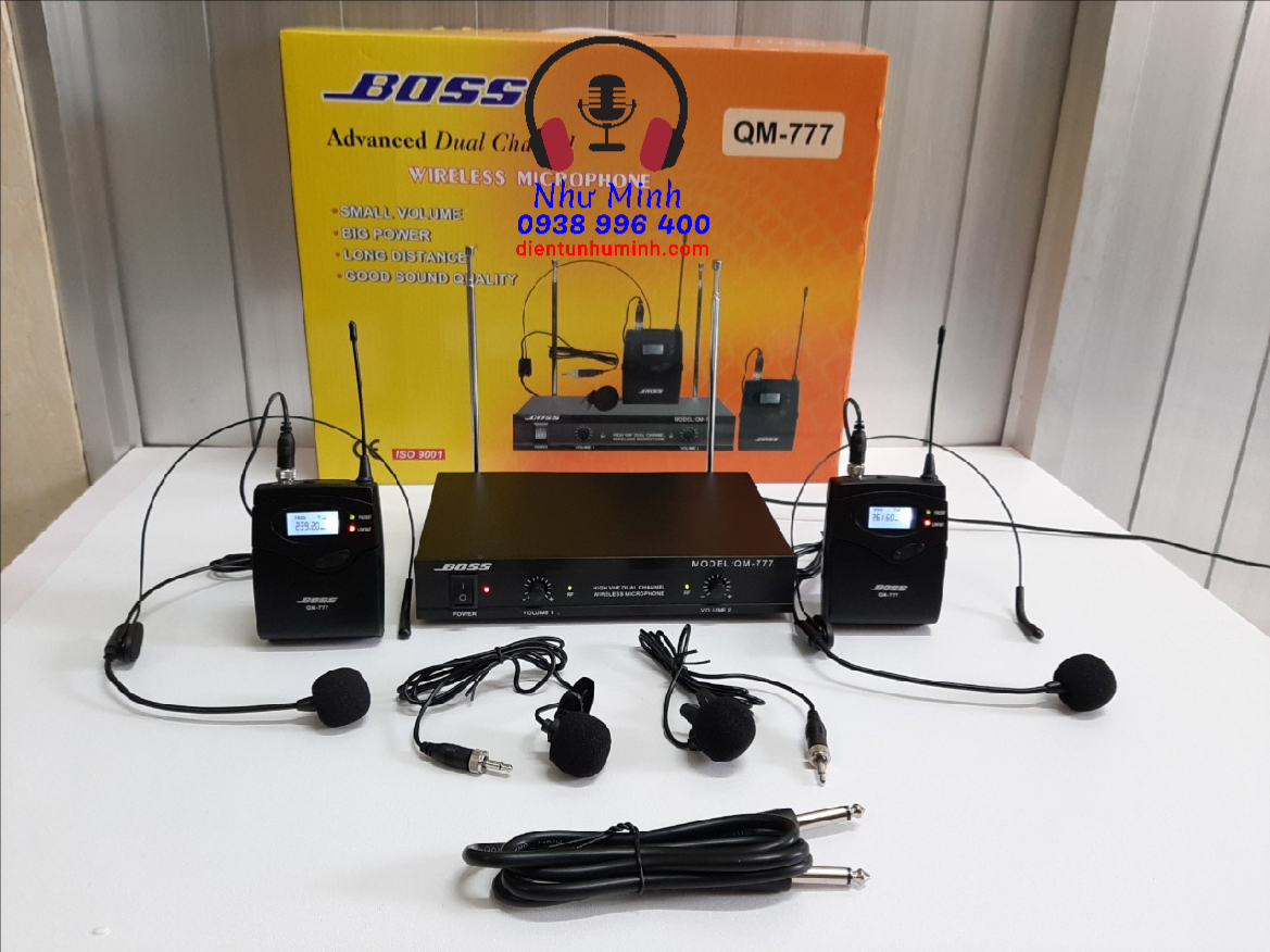 Micro không dây 2 người đeo tai cài cổ áo boss tm 777
