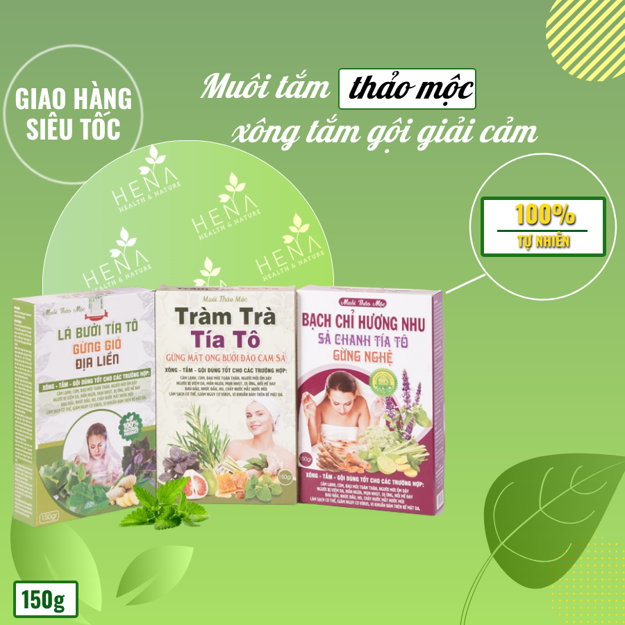 Muối tắm thảo dược Hena 150g, Muối tắm tẩy tế bào chết xông gội sạch da từ thiên nhiên, lành tính, an toàn, phù hợp cho mọi loại da