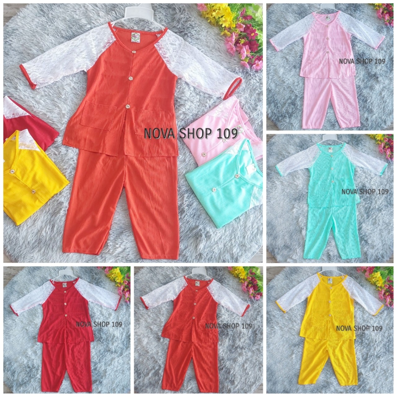 Bộ Áo Quần Bà Ba Truyền Thống Tay ren trắng xinh xắn cho Bé Gái vải lụa 8-15kg - NOVA SHOP