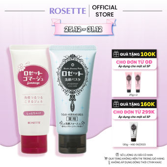 Combo Tẩy Tế Bào Chết Dành Cho Da Khô  Rosette Gommage Moist 120g Và Sữa Rửa Mặt Giảm Mụn Rosette Acne Clear 120g
