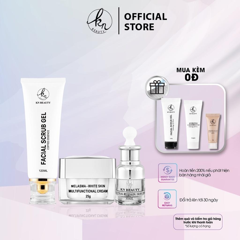 [MẪU MỚI] Bộ 3 sản phẩm Trắng Da Ngừa Nám KN Beauty chuyên sâu: Kem dưỡng 10g + Serum 30ml + Tẩy tế bào chết 120ml - Gia Tuệ House