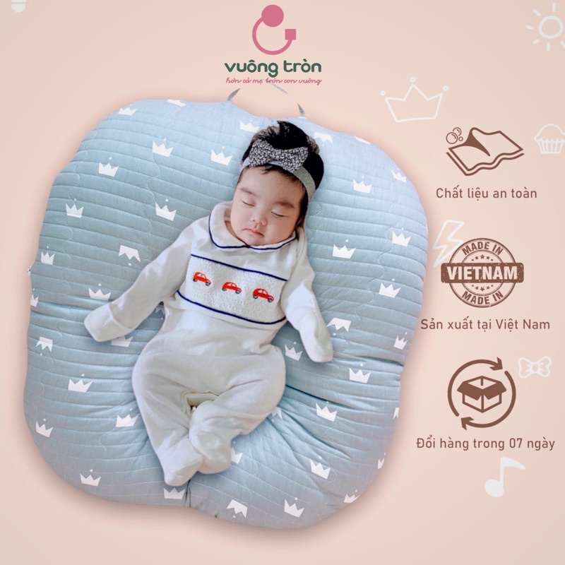 Gối chống trào ngược cho bé cao cấp Vuông Tròn hỗ trợ giảm nôn trớ an toàn cho trẻ sơ sinh (Bao gồm vỏ gối và ruột)