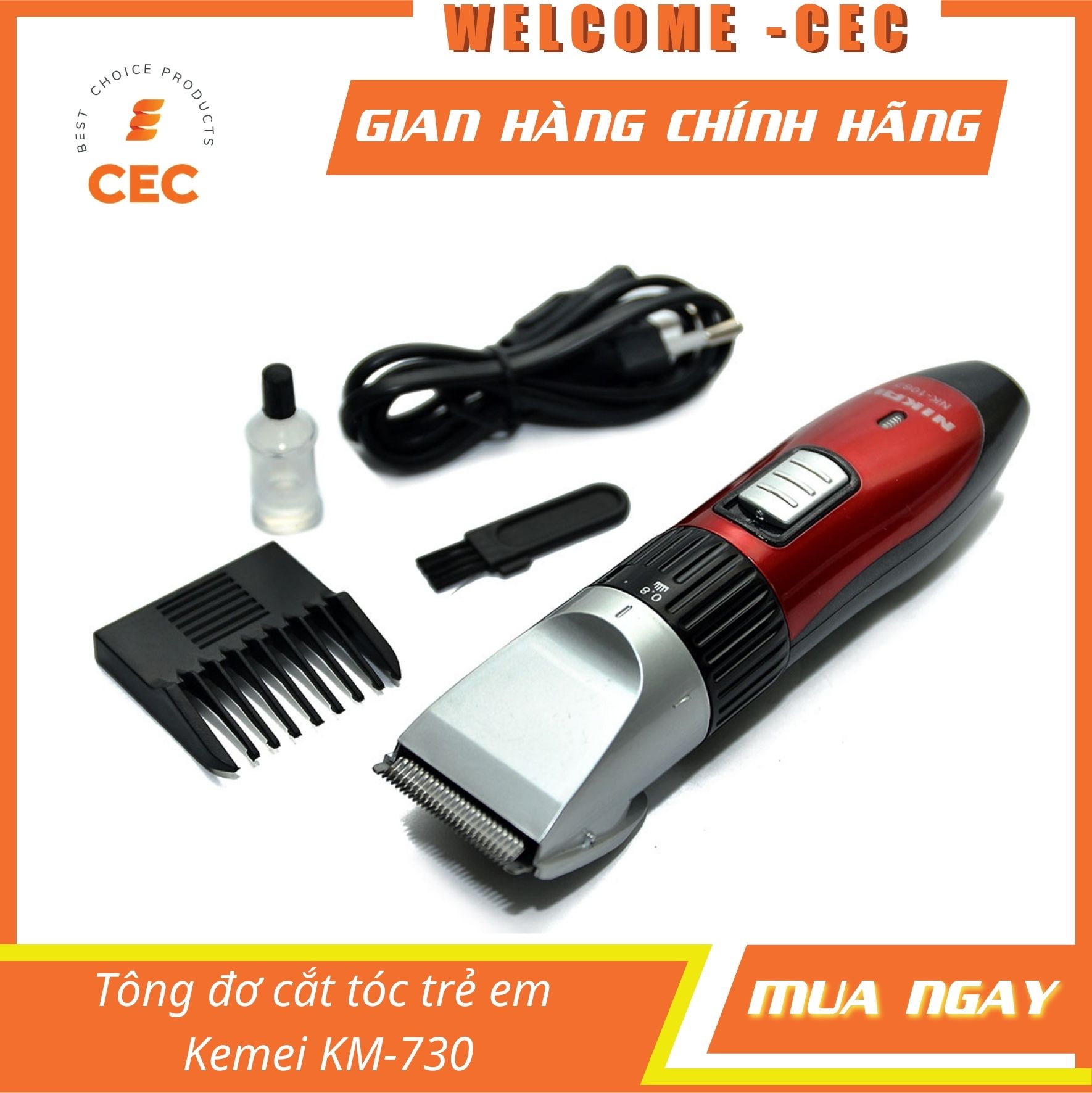 [Freeship] Tông đơ cắt tóc cho bé Kemei KM-730 , Máy cầm tay sạc pin hớt tóc trẻ em KM730 [CEC Store]