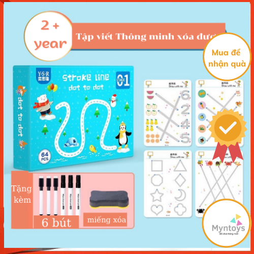 [HÀNG CHÍNH HÃNG] Tập tô vẽ thông minh xóa được 64 trang tặng kèm 6 bút - Giáo dục toàn diện Montessori