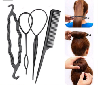 Bộ 4 món dụng cụ làm tóc tạo kiểu phồng rút búi tóc đa năng