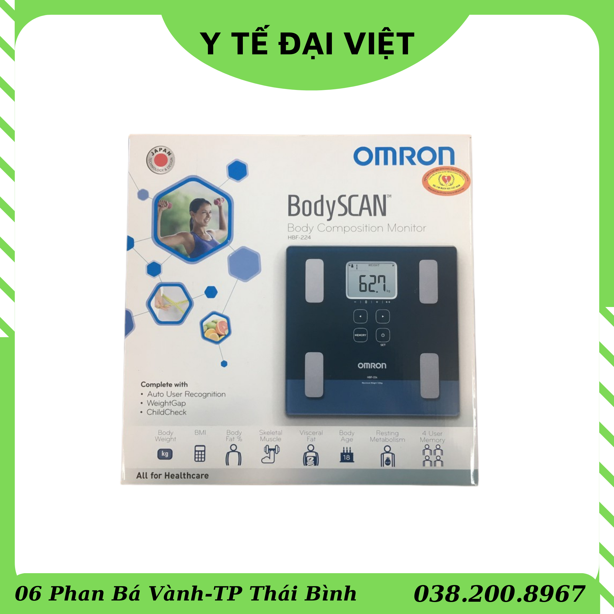 Máy đo thành phần, lượng mỡ cơ thể omron body scan™ hbf-224 - medical