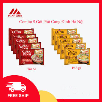 Combo 5 Gói Phở Cung Đình Hà Nội (hương vị bò/gà), Phở Ăn Liền, Bách hóa Minh Anh