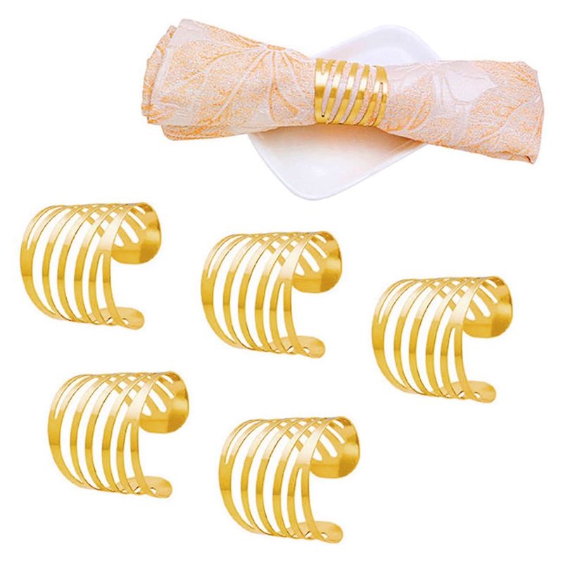 Gambar 10Pcs Hotel Napkin Ring Napkin Holder Metal Napkin Buckle Christmas Wedding Party Gold Napkin Circle Banquet Dinner Table Decoration