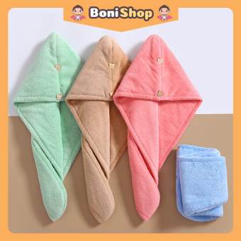 Khăn quấn ủ tóc lau khô siêu tốc loại dày 2 lớp, khăn lau đầu lông cừu mềm siêu thấm giúp tóc mau khô kích thước 65x25cm