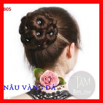 Búi tóc giả trung niên cao cấp dầy đẹp, tóc giả cổ trang BÚI HOA ĐÍNH ĐÁ