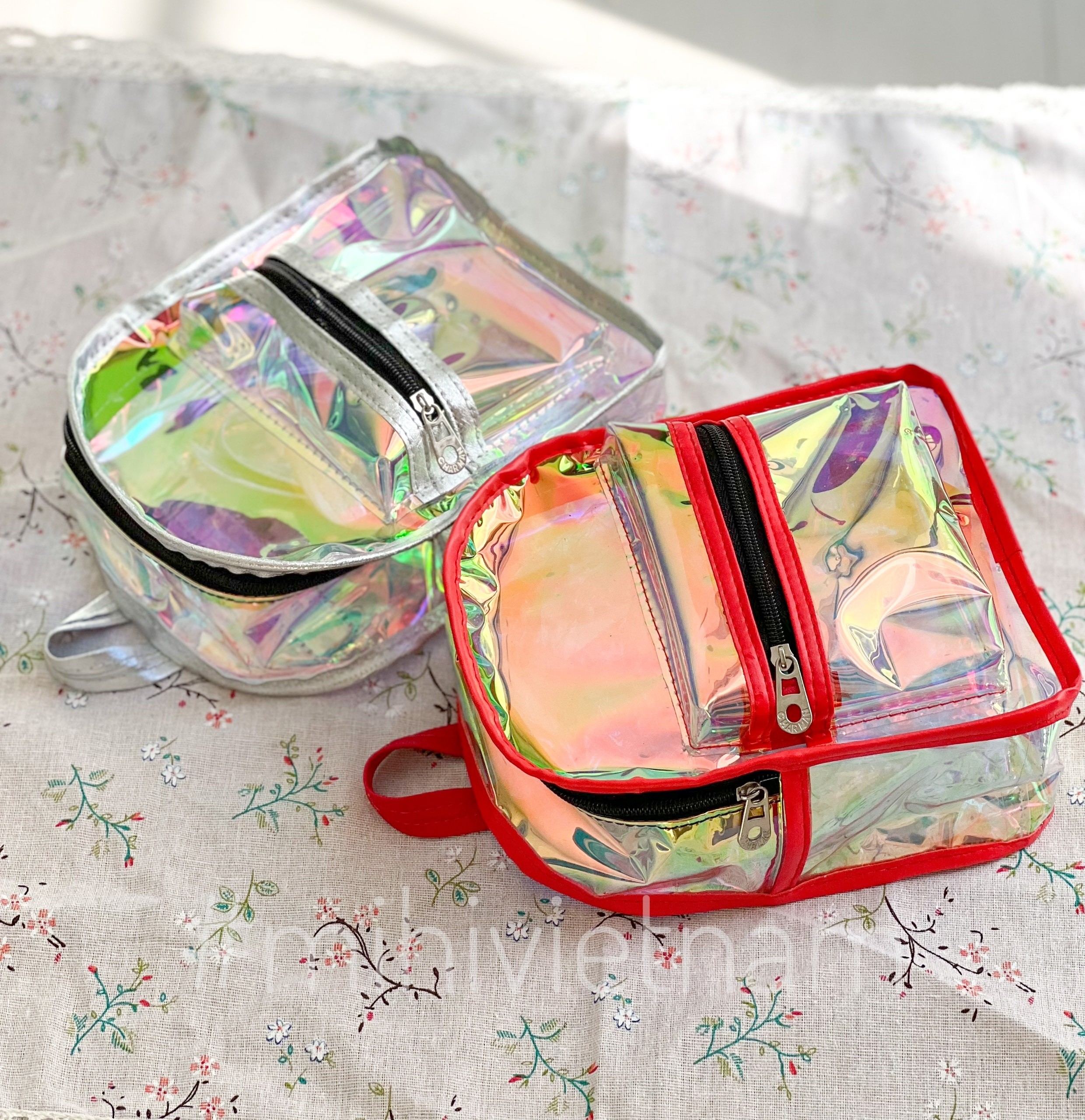 Balo nhựa trong suốt phản quang Hologram nữ phong cách Hàn Quốc loại mini