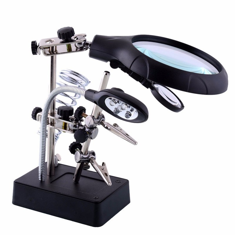Kính lúp phóng đại hàn mạch điện tử có giá đỡ 5 đèn led