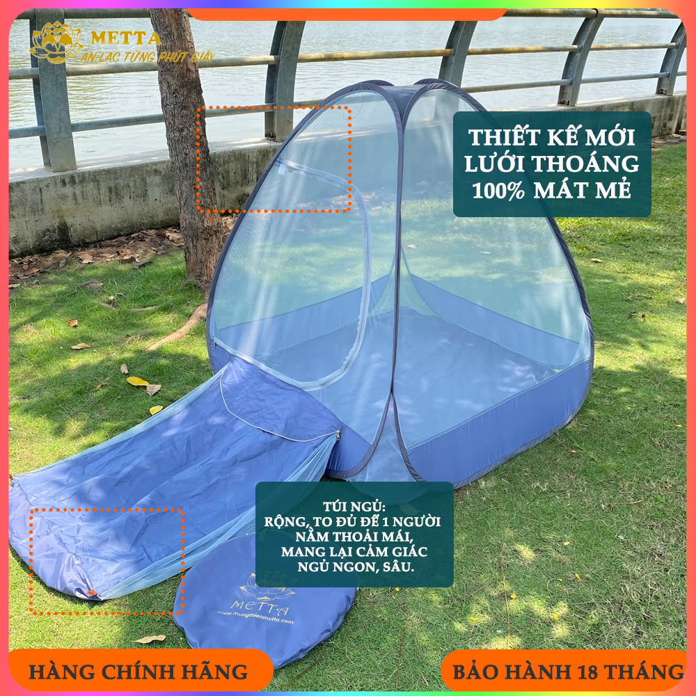 [ Có Túi Ngủ] Mùng Thiền Tự Bung METTA -  1M2x1M2 - Màn Thiền 1M2 - BH 18 tháng dành cho 1 người - Hàng Chính Hãng - Việt Nam Xuất Khẩu