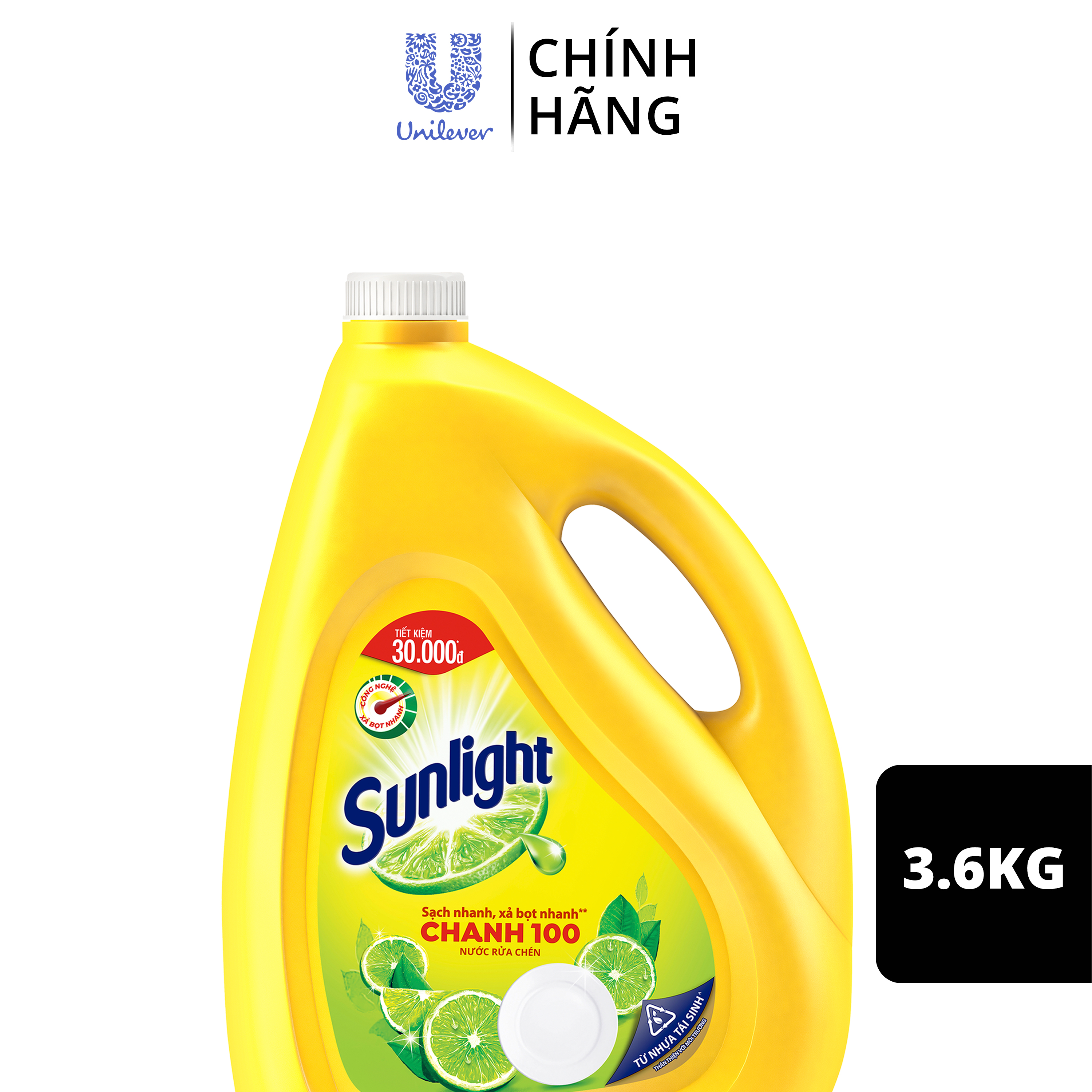 Nước rửa chén Sunlight Chanh mới sạch nhanh xả bọt nhanh chai 3.8kg