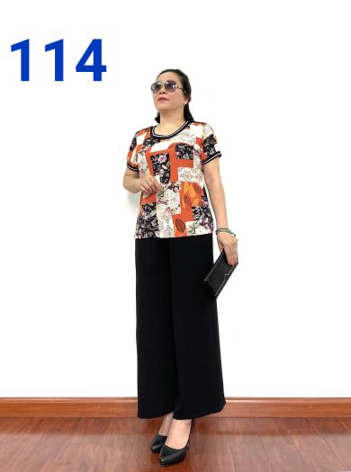 Thời Trang Nữ Trung Niên - Bộ Đồ Trung Niên 2021 - Áo lụa ( mặt sau cotton) phối quần đũi lụa Ống Rộng cực đẹp dành cho quý bà U50 - U60 - U70 - Tuấn Tú Store