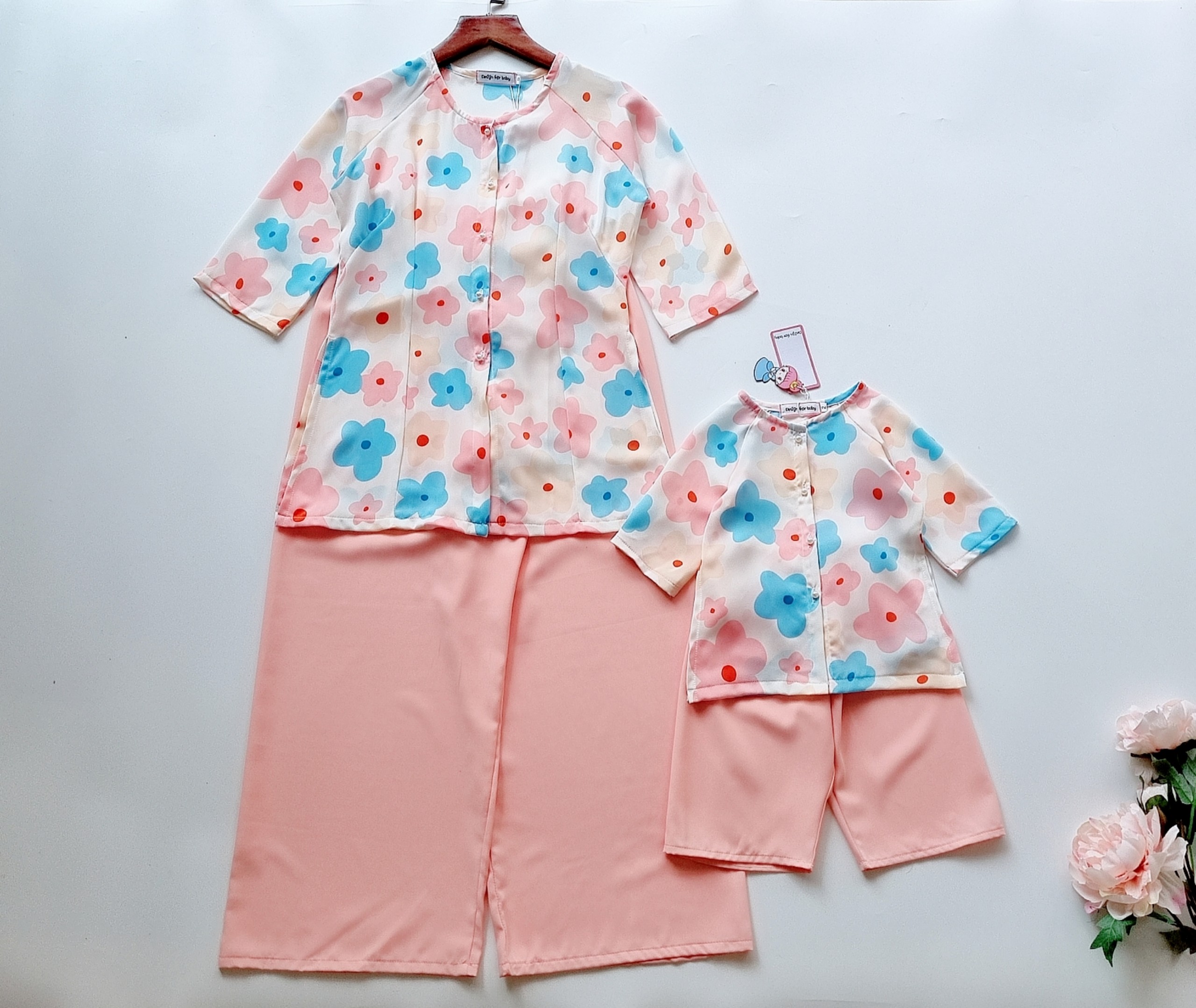 Set bộ mẹ và bé bà ba hoa anh đào
