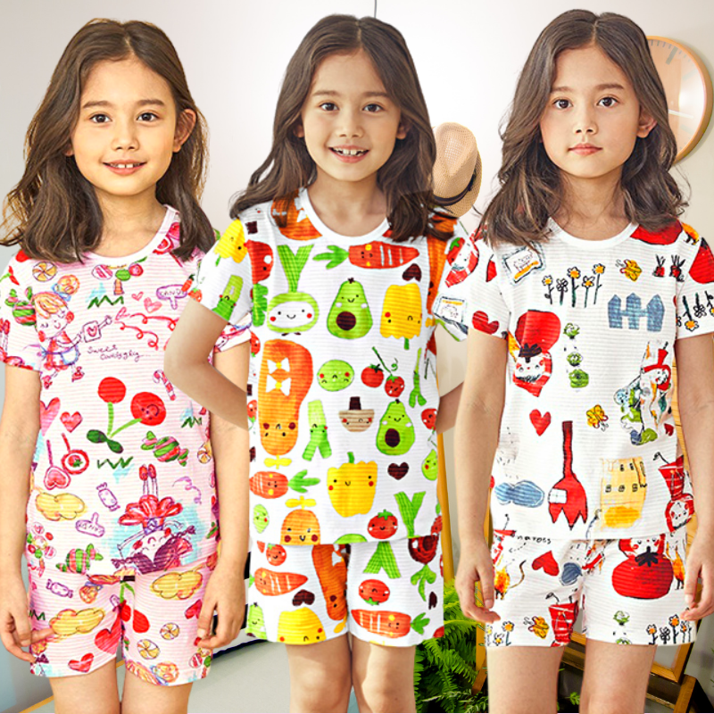 Children's Pajamas For Girls Pajamas Cotton Summer Sleepwear Kids Vest Shorts 2pcs Suit 3 4
