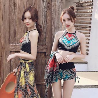 Bộ Đồ Bơi Bikini Áo Tắm Thổ Cẩm Kèm Khăn Đi Biển