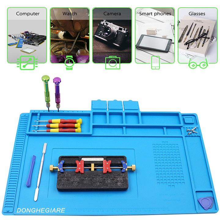 Tấm Lót Dụng Cụ Sửa Chữa Điện Thoại Linh Kiện Laptop Mỏ Hàn Mạch Điện Tử Bằng Thảm Kỹ Thuật Silicon Chịu Nhiệt Loại Dày