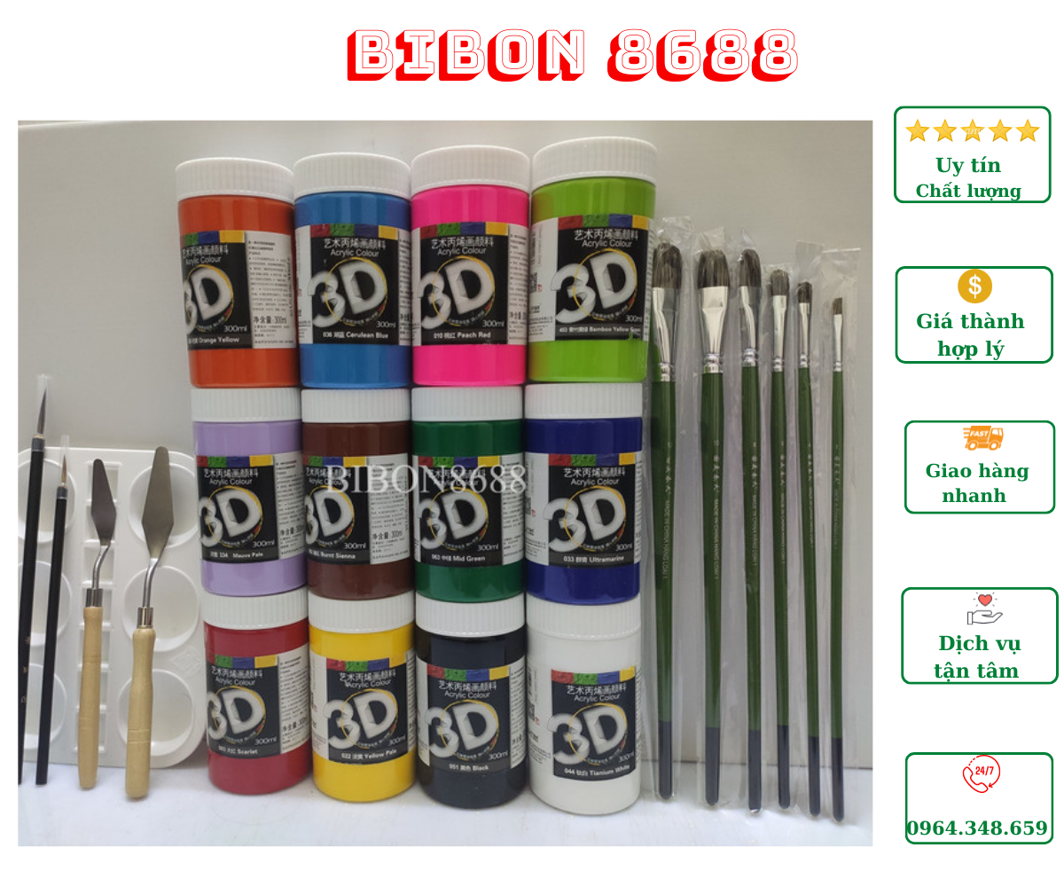 Combo/Bộ dụng cụ và màu vẽ Acrylic 3D 300ml gồm 23 chi tiết