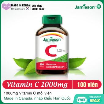 Lọ 100 Viên Vitamin C 1000mg JAMIESON CANADA | Chống Lão Hóa, Tăng Cường Miễn Dịch, Thị Lực, Tim Mạch, Dưỡng Trắng Da