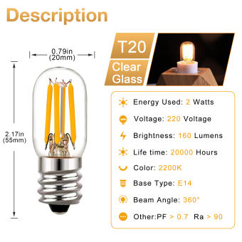 E12 E14 Mini bóng đèn LED T20 1W 2W Candelabra Edison Bulb Cổ Retro Hình Ống màu trắng ấm bóng đèn dây tóc 220V Thay Đổi Độ Sáng Đèn ngủ trang trí Cho Nhà