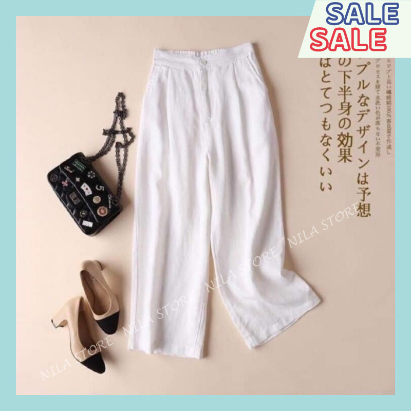 Quần culottes ống rộng suông đũi dáng dài 92cm siêu hack dáng