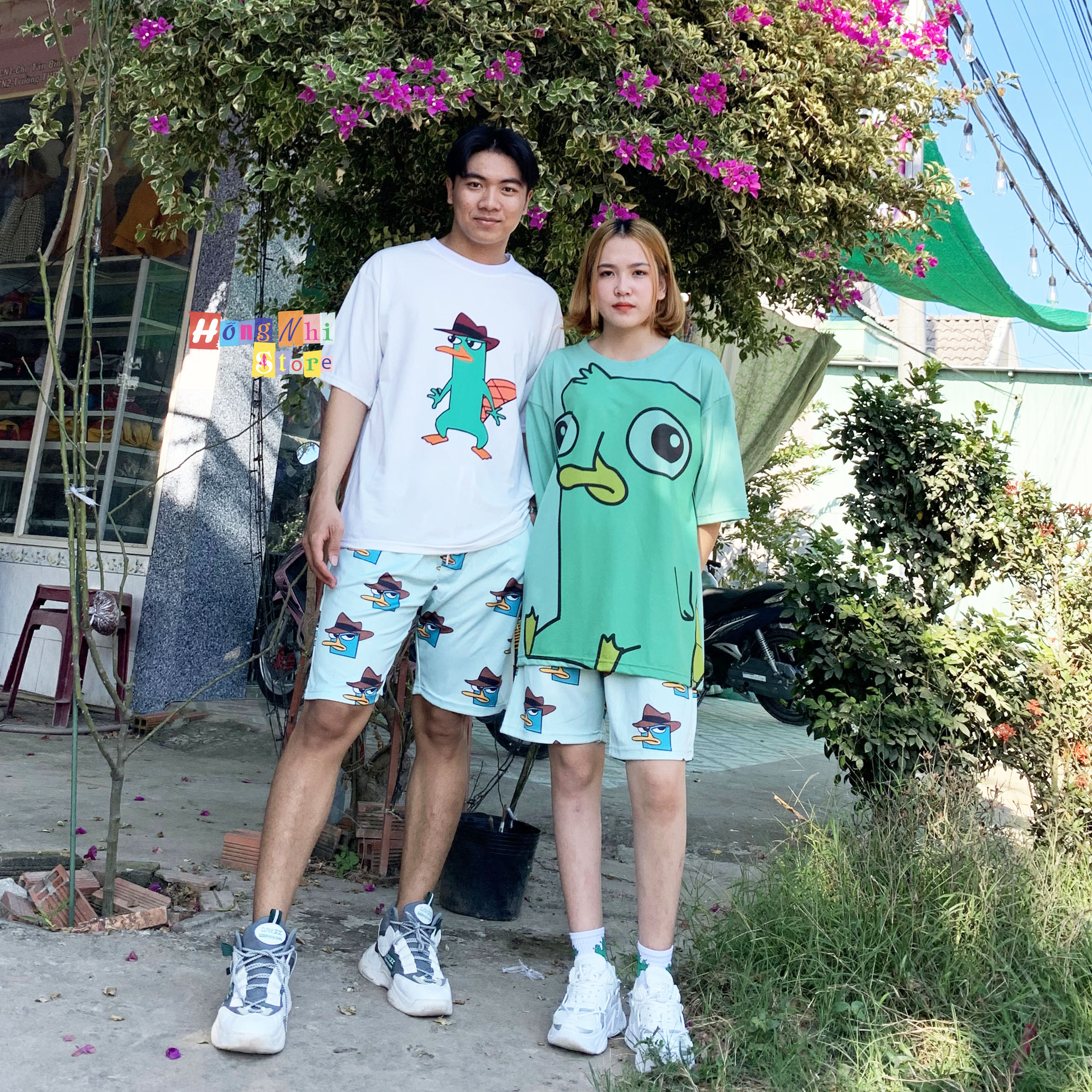 Quần đùi hoạt hình vịt perry short cartoon oversize ulzzang unisex dáng rộng - mm