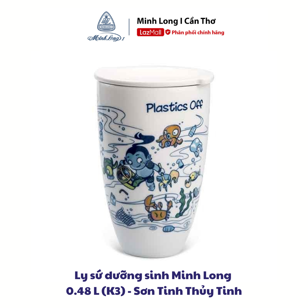 Ly sứ dưỡng sinh Minh Long 0.48 L (K3) - Sơn Tinh Thủy Tinh - Cao Không Quai Có Nắp Đậy Dùng Để Uống