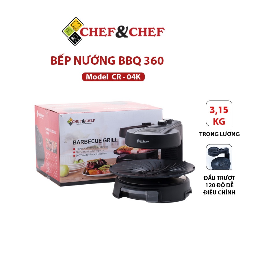 Bếp nướng BBQ 360 CHEF&CHEF [ CHÍNH HÃNG ] Chảo nướng xoay 360 độ tự động giúp thức ăn chín đều, bếp, bếp nướng, chảo nướng, bếp nướng bbq, bếp nướng điện
