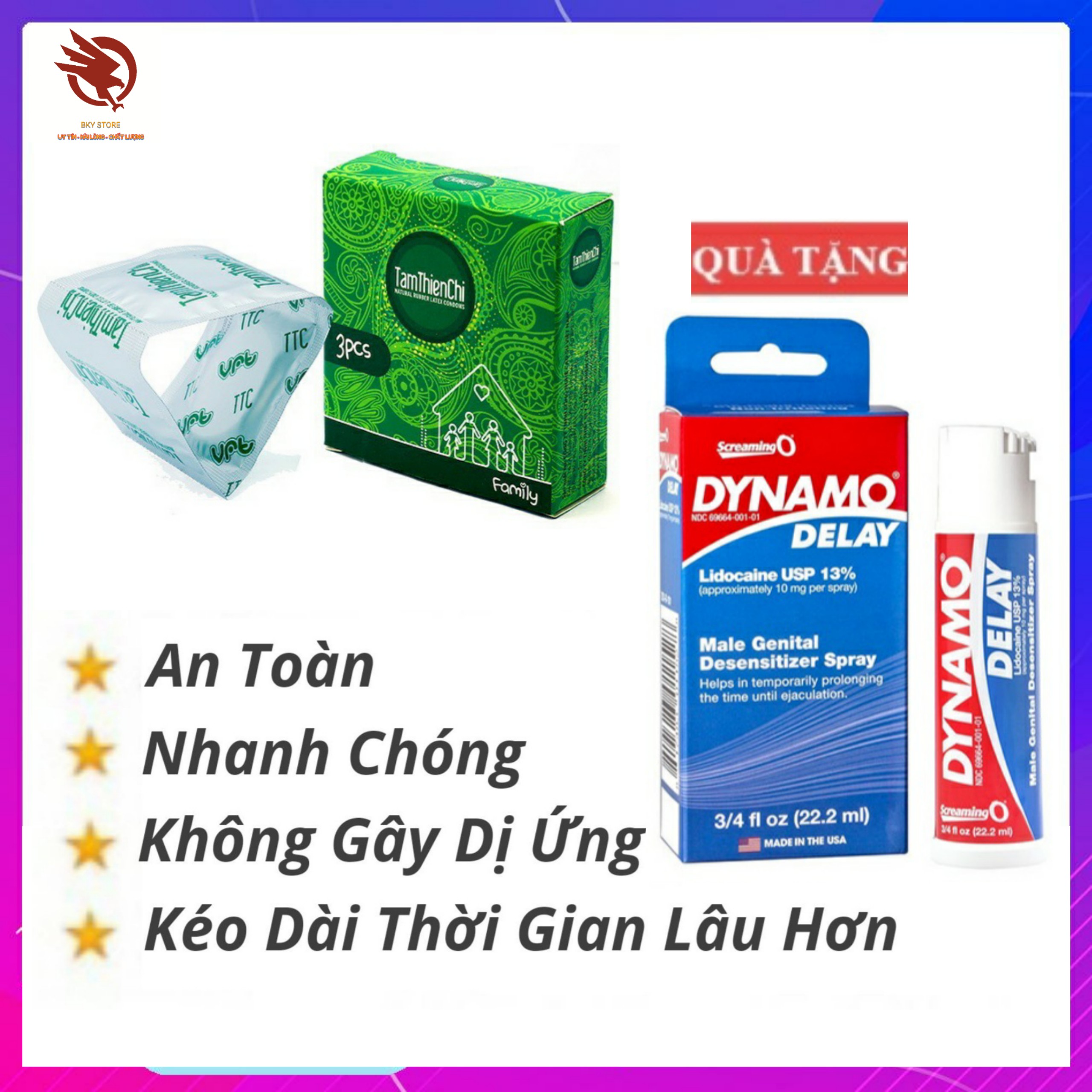 Mua 1 tặng 1] bao cao su tâm thiện chí + xịt dynamo delay 22.2ml, kéo dài thời gian quan hệ
